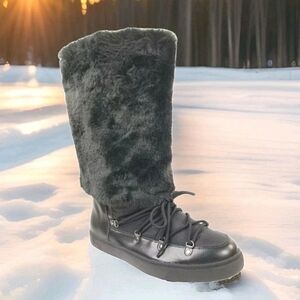 INC International Concepts Women's Winter Boots Soffy Faux Fur Canvas Black 10M